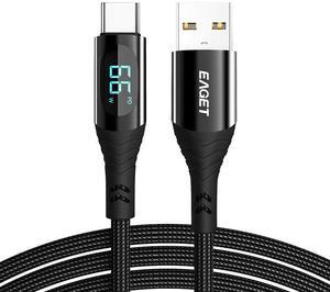 EAGET EU 106C USB A to C Cable Fast Charging Cable, 66W/6A USB C Charging Cable with Led Display, USB Type C Cable Nylon Braided 480Mbps USB C Fast Charging Cable