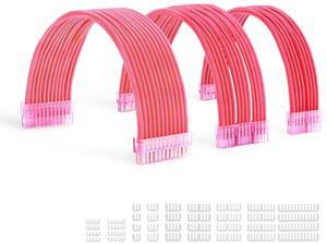 Sleeve Extension Power Supply Cable Kit 18AWG ATX 24P+ (2) EPS 8-P+ (3) PCI-E8-P with Combs for PSU to Motherboard/GPU (Pink)