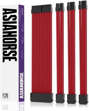 AsiaHorse 18AWG PSU Cable Extension Sleeved Custom Mod GPU PC Audio Video Power Supply Soft Braided Cables with Two Color Comb Kit 24P/8P to 6+2P/ 8P to 4+4P 30CM