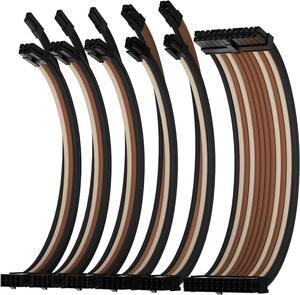 Asiahorse 16AWG Pro Power Supply Sleeved Cable, Internal Power Supplies Extension Cable Kit, 1x24-PIN/ 2x8-PORT (4+4) M/B,3x8-PORT (6+2) PCI-E 30cm Length with Combs(Dual EPS Brown-Black)