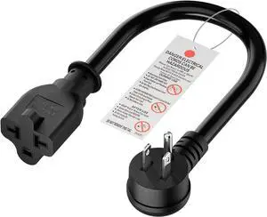 Angled [4-in-1] 12AWG 15 Amp Household Plug to 20 Amp T Blade Adapter Cable,5-15P to 5-20R,5-15P to 6-15R,5-15P to 6-20R, Four-in-One Adapter,15A 125V to 20A 250V/ 20A 250V Cable, 1FT