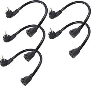 [5 Pack] Flat Plug Short Power Extension Cord - 8inch Low Profile Flat Plug 3 Prong Grounded Indoor Extension Cord, Rated for 13AMP,16AWG Heavy Duty Black Electrical Extension Cord with Flat Head