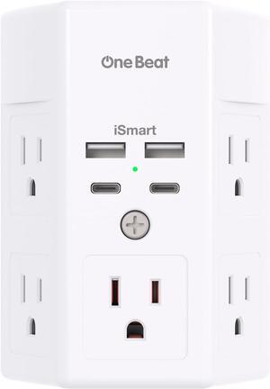 Multi Plug Outlet, Surge Protector, 5 Outlet Extender with 4 USB Charging Ports (2 USB C), USB C Wall Charger, 3-Sided 1800J Power Strip Outlets Splitter Wall Plug Adapter Spaced for Dorm Home Office