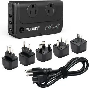 ALLWEI Travel Voltage Converter 220V to 110V Power International Travel Adapter for Hair Straightener/Curling Iron, Universal Power Plug Adapter UK, US, AU, EU, IT, India (Black)