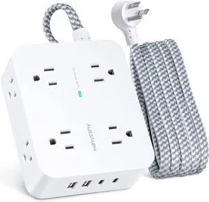 6Ft Surge Protector Power Strip with USB C, Extension Cord with 8 Wide Outlets(2.2 IN) and 4 USB Ports(2 USB C), Flat Plug, Wall Mount, 3 Side Outlet Extender for Home Dorm Room Essentials, ETL Listed