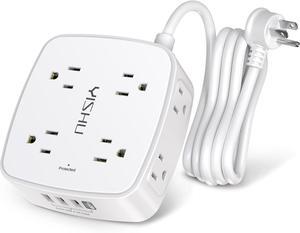 6 Ft Surge Protector Power Strip - 8 Widely Outlets with 4 USB Ports 3 Side Outlet Extender with 6 Feet Extension Cord Flat Plug Wall Mount Desk USB Charging Station ETL White