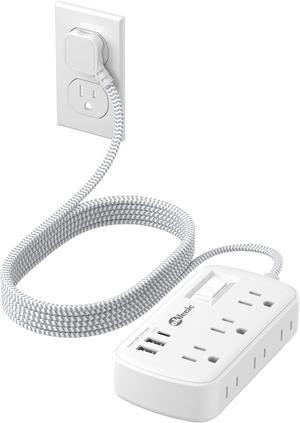 Long Extension Cord 20 ft - Flat Plug Small Power Strip Surge Protetor with 6 Outlets 3 USB (5V/3.4A 17W) Charging Ports, Multi Plug Wall Outlet Splitter for Home Office Dorm Roomc, White