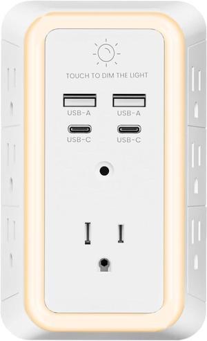 Multi Plug Outlet Surge Protector, 7 Outlet Extender with Night Light, USB Wall Charger with 2 USB C and 2 USB Ports, Surge Protector Power Strip, Wall Plug Adapter Spaced for Home Travel Office ETL