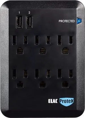 ELAC Protek 6 Outlet Surge Protector/Power Conditioner with Dual USB
