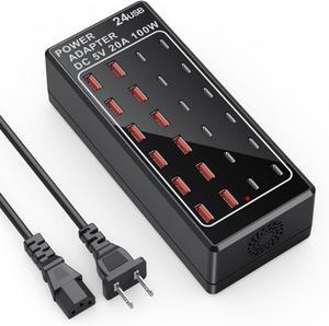USB Charger, USB C Charger Block, 100W (20A) 24 Port Multiple USB Charger Station Desktop USB Wall Charger 12 USB A 12 USB C Compatible for Apple iPhone, iPad, Samsung Galaxy, Laptop, Pixel, Phones
