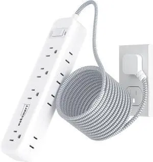 Flat Extension Cord 20 FT Multiple Outlets- Surge Protector Power Strip 8 AC Outlets 3 USB Fast Charge (3.4A 17W) 1080 Joules Long Braided Cord Wall Mountable for Home Office College Dorm 13A 1625W