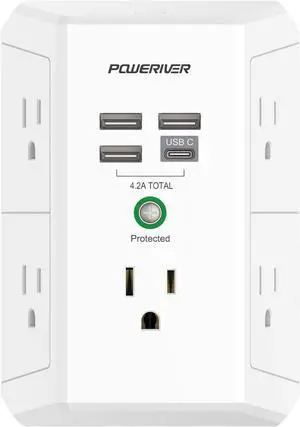 Surge Protector with 4 USB Ports - Multi Outlet Extender for Home School and Office - ETL Listed White