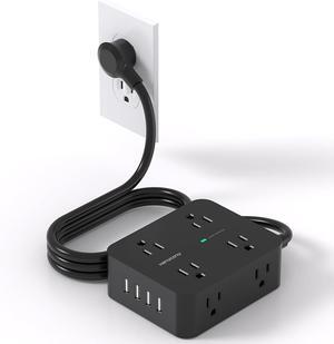 HANYCONY Power Strip Surge Protector, 5 Ft Exetnsion Cord with Multiple Outlets, Outlet Extender with 4 USB Ports, Flat Plug, Wall Mount for Home Office Dorm Room Essentials, ETI Listed, Black