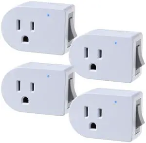 Fosmon Grounded Outlet with ON/Off Switch (4 Pack), 3 Prong Electrical Plug Outlet Extender Switch, 245J Single Port Power Adapter Surge Protector, 15A Circuit Breaker, White, ETL Listed