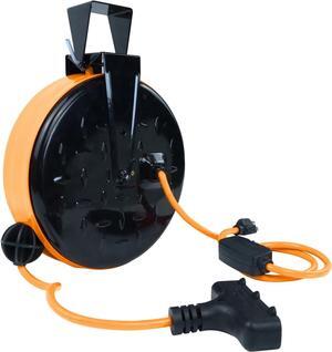 EP 30 Ft Retractable Extension Cord Reel, 16/3 SJTW Power Cord with 3 Electrical Outlets, Ceiling or Wall Mount, 10 Amp Circuit Breaker, Metal Plate, UL Listed, Orange