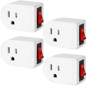 VSEER Grounded Outlet with ON Off Switch (4 Pack), Single Power Adapter Outlet 15A 1875W/3 Prong Plug in White, ETL Listed