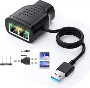Ethernet Splitter 1 to 2  Internet Cable Splitter 1 in 2 Out High Speed Network Splitter Gigabit Dual LAN RJ45 Port Extender for 2 Device Simultaneously Access Internet Router Switch