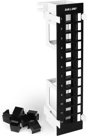 Iwillink Blank 12-Port Keystone Patch Panel with 89D Wall Mount Bracket, Versatile Vertical/Horizontal Installation, Includes 6 Blank Keystone Inserts for Custom Configurations