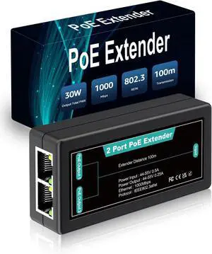 1 in 2 Out Gigabit PoE Extender, NICGIGA 2 Port PoE Repeater 100 Meters(328 ft),IEEE 802.3af/at Power Over Ethernet PoE Splitter to 2 PoE Devices Like IP Cameras, IP Phone, Wireless AP
