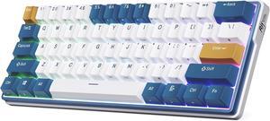 RK ROYAL KLUDGE RK61 Plus Wireless Mechanical Keyboard, 60% Percent Gaming Keyboard w/Bluetooth/2.4G/USB Wired, Hot Swappable PC Game Keyboards with USB Hub, Quiet Linear SkyCyan Switches, White