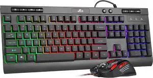 Rii WIred Gaming Keyboard and Mouse Combo,Mechanical Feel Full Size LED Keyboard, RGB 2400 Mice, for Gaming or Working/Office(RK900)