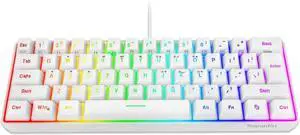 Snpurdiri 60% Wired Gaming Keyboard, 61 Keys RGB Backlit Wrist Rest Ultra-Compact Mini Waterproof Keyboard for PC Computer Gamer (White)