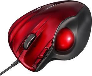 SANWA Wired Ergonomic Trackball Mouse, Programmable Roller Ball Mice, Tilt Scroll, 400/800/1200/1600 DPI, Computer trackball & Finger Rest, Compatible with Mac, Windows, Laptop, Chrome OS, Red