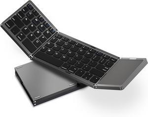 Acoucou Foldable Bluetooth Keyboard with Touchpad Portable Wireless (Sync Up to 3 Devices), Rechargeable Mini Wireless Bluetooth Tri-Folding Keyboard for Android iOS Windows Tablets