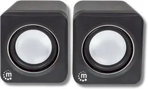 MANHATTAN USB Powered Stereo Speaker System - Small Size - with Volume Control & 3.5 mm Audio Plug to Connect to Laptop, Notebook, Desktop, Computer - 3 Yr Mfg Warranty - Black Silver, 166898