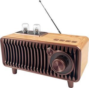 Retro Bluetooth Speaker, Vintage Radio Natural Wood Rotary FM Radio 20W Dual Speakers Stereo,with U Disk/TF Card/Aux Music Player Function,Portable Wireless Speakers for Home, Office Decor