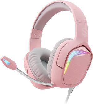 Black Shark Gaming Headset for PC, PS4, PS5, Xbox, Switch, All-in-1 Gaming Headphones with Ultra-Clear Bendable Mic, 50mm Dynamic Drivers, Noise Isolation Ear Cushions, in-line Controls - Pink