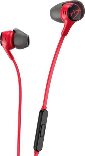 HyperX Cloud Earbuds II  14mm Drivers, Four Eartips, Hard-Shell Carrying Case, Low-Profile 90° Plug, 3.5mm Plug, Built-in Microphone, Multi-Function Button, PC, Mobile, Nintendo Switch  Red