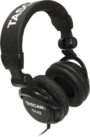 TASCAM TH-02 Professional Studio Monitor Headphones, Wired, Over Ear  for Recording, Podcast, DJ, Music and Guitar, with 1/4 Inch Jack Adapter