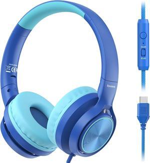 Upgrade USB-C Kid Headphone with Microphone, Safe Volume Limiter 85/94dB, Foldable Over Ear Wired Headphones for Toddlers/Boys/Girls/School/iPad/Laptop/Travel