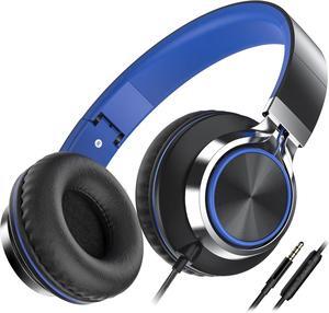 AILIHEN C8 Headphones Wired, On-Ear Headphones with Microphone and Volume Control Foldable Corded Stereo 3.5mm Headset for Smartphones Chromebook Laptop Computer PC Tablets Travel(Black/Blue)