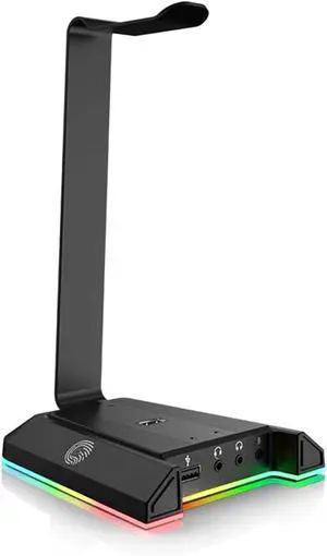Headset Stand, Headsets Holder with 7.1 Surround Sound & RGB Light, Gaming Headset Stand with USB & 3.5mm Port, Headphone Stand Perfect Gaming Accessories Gifts for Gamer, Suitable for Most Headphones