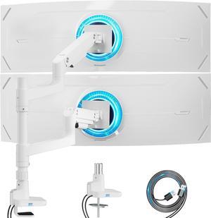 ARES WING Dual Monitor Arm for Ultrawide Heavy Duty Curved Monitor Stacking, Fits 17-49 Inch, Vertical Gas Spring Double Monitor Mount with USB, Adjustable Dual Monitor Mount for Desk, White