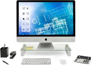 Mount-It! Glass Computer Monitor Riser and Laptop Stand | Clear Flat Screen Display Stand, Desktop Shelf and Organizer, Glass and Aluminum Construction, 22 Inches Wide, 44 lb Carrying Capacity
