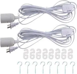 Rextin 2 pcs E26/E27 LED Light socket 21FT extension cord with On/Off switch and US AC Power Plug Bulb Socket for Pendant Lighting Bulb Lamp in Kitchen Bedroom Restaurant (21ft 2packs)