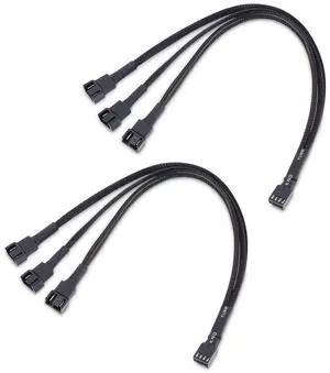 Cable Matters 2-Pack 3 Way 4 Pin PWM Fan Splitter Cable 12 Inches, PC Fan Splitter 1 to 3 Converter, PC Fan Extension Cable