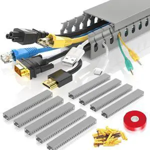 Alritz Cable Raceway Kit, 138 inch(9 x 15.4) Open Slot Wiring Raceway Duct with Cover Cable Management System to Hide Under Desk/TV/Computer/Power Cords - 15.4 X 1.6 X 0.8 Inch(LWH)