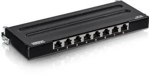 TRENDnet 8-Port Cat6A Shielded Patch Panel, Wall Mount Ready, 10G Ready, Cat5e,Cat6,Cat6A Compatible, Metal Housing, Color-Coded Labeling for T568A & T568B Wiring, Cable Management, Black, TC-P08C6AS TRENDnet 8-Port Cat6A Shielded Patch Panel, Wall Mount Ready, 10G Ready, Cat5e,Cat6,Cat6A Compatible, Metal Housing, Color-Coded Labeling for T568A & T568B Wiring, Cable Management, Black, TC-P08C6AS