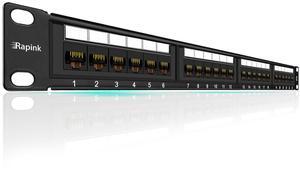 Rapink Patch Panel 24 Port Cat6 10G Support, Network Patch Panel UTP 19-Inch, Wallmount or Rackmount 1U Ethernet Patch Panel Punch Down Block for Cat6, Cat5e, Cat5 Cabling