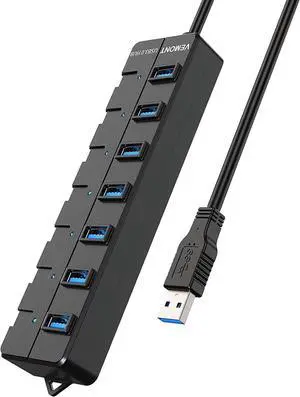 USB hub,7 Port USB 3.0 Hub,VEMONT USB Splitter with Individual On/Off Switches and Lights, 4ft/1.2m USB HUB Long Cable, USB Extension for Laptop and PC Computer