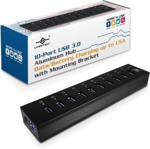 Vantec 10-Port USB 3.0 Hub, Aluminum, Full Powered, Mountable, with All Ports Data & Charging Up to 1.5A, BC 1.2, Premium 12V/5A, 60W Power Adapter (UGT-AH110U3-BK),Black