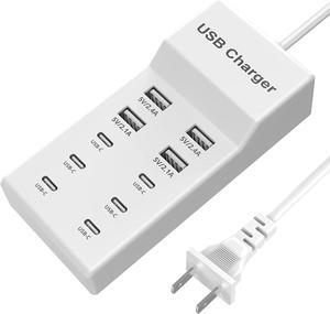 USB C Charger,10 Ports USB Charger Station with 6 Ports USB-C Charging Hub, Desktop 50W Multi Port Charging Compatible with iPhone 12/13/14/15/16/Samsung S22/S23/S24/Tablet/Watch/Headphones