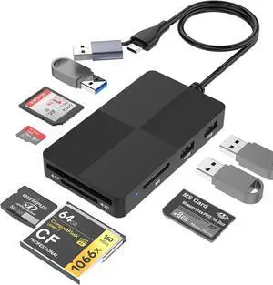 SD Card Reader USB Hub 3.0,8 in 2 Multi Memory Card Reader for SD TF CF XD MS Micro SD Card USB C Card Reader 8 Port for SDXC SDHC CFI Micro SDXC/SDHC MS MMC UHS-I,for Windows/Mac/Linux/Android