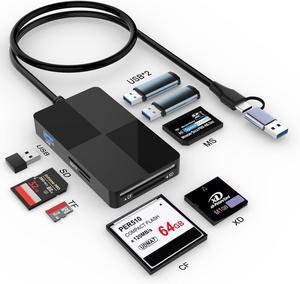 USB C USB 3.0 Multi Card Reader with USB Hub,8 in 2 XD/SD/TF/CF/MS CardSony Memory Stick Pro Duo Adapter,XD Card Reader 5Gps High Speed Read 8 Ports Simultaneously for Windows Mac OS Linux Android