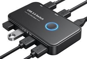 ABLEWE USB 2-in-1 Device Switcher, 4-Port USB Hub - Connect 2 Computers to Share Keyboard, Mouse, Printer, Scanner and More - USB 3.0 with 2 USB Cables, Power Cable