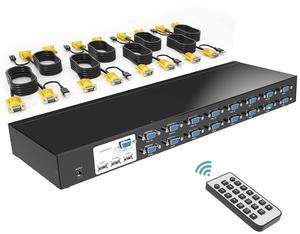 MT-VIKI 16 Port KVM Switch, 16X1 Rackmount KVM Switch VGA, Included 16 KVM Cables & IR Remote, Fit 1U 19'' Rack